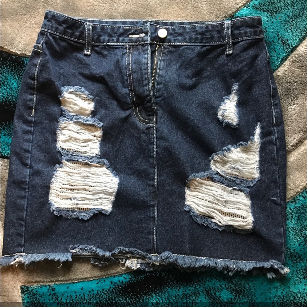 Distressed Denim Skirt